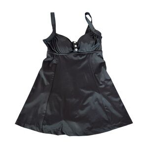 Rose Marie Reid Women's 14 Retro One Piece Swimsuit Skirt Black White Buttons